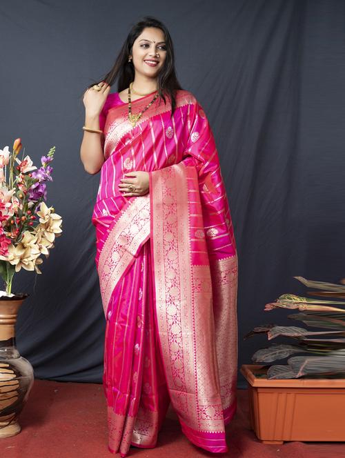 pink self design banarasi saree - 20821123 - Very Small Image - 1
