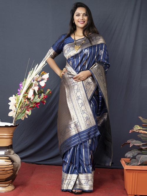 teal self design banarasi saree - 20821125 - Very Small Image - 1