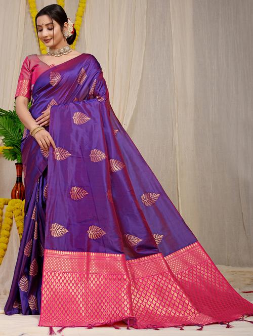 women purple self design kanjivaram saree with blouse - 20821188 - Very Small Image - 1