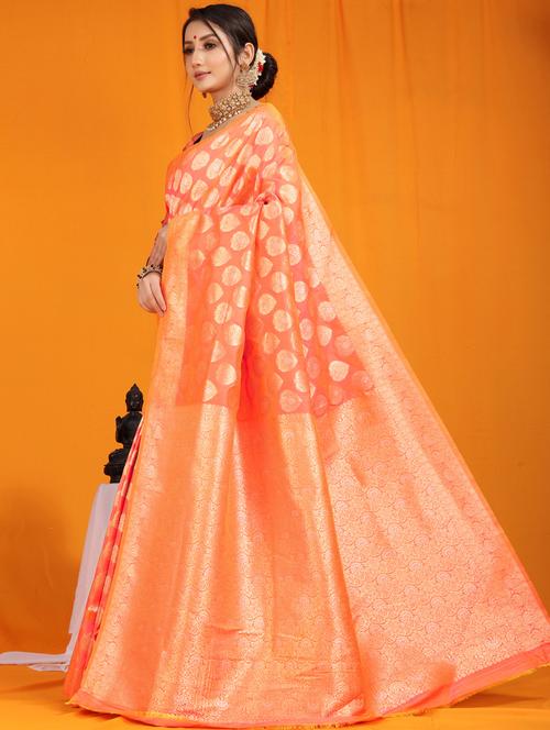 peach self design banarasi saree - 20821217 - Very Small Image - 1