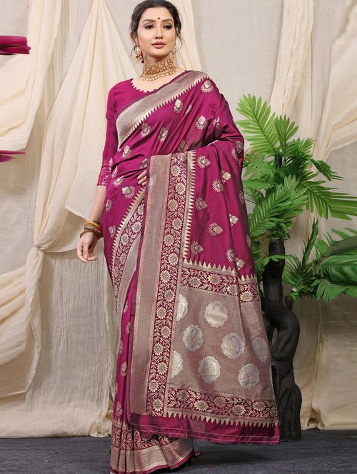 women magenta self design kanjivaram saree with blouse - 20821234 - Very Small Image - 1