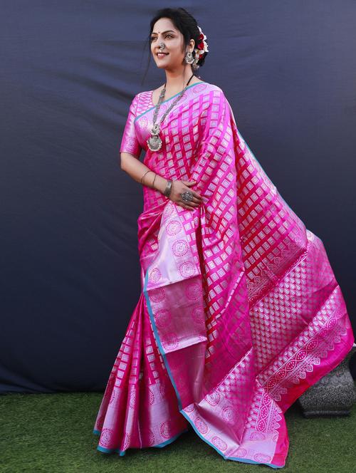 pink self design kanjivaram saree with blouse - 20821269 - Very Small Image - 1