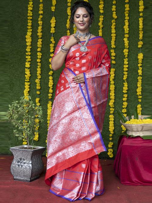 red self design kanjivaram saree with blouse - 20821280 - Very Small Image - 1
