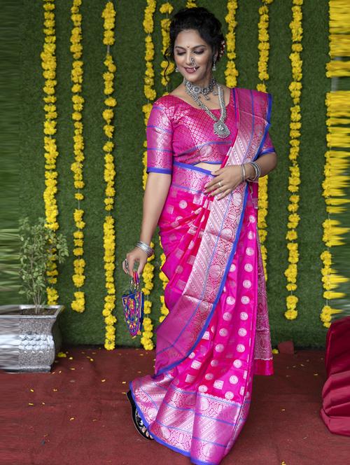 pink self design kanjivaram saree with blouse - 20821282 - Very Small Image - 1