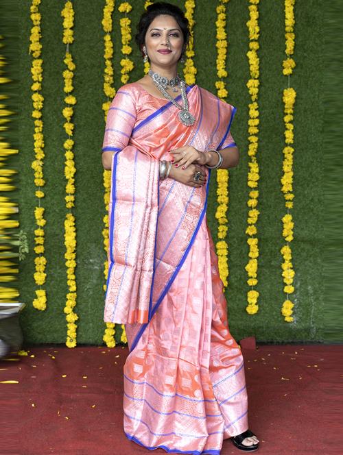 peach self design kanjivaram saree with blouse - 20821283 - Very Small Image - 1