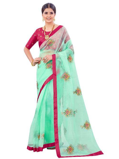 women green embroidered saree with blouse - 20821369 - Very Small Image - 1
