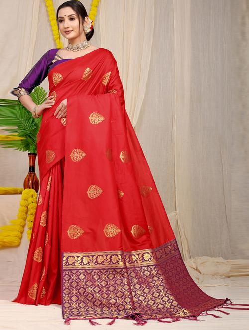 women red self design kanjivaram saree with blouse - 20821395 - Very Small Image - 1