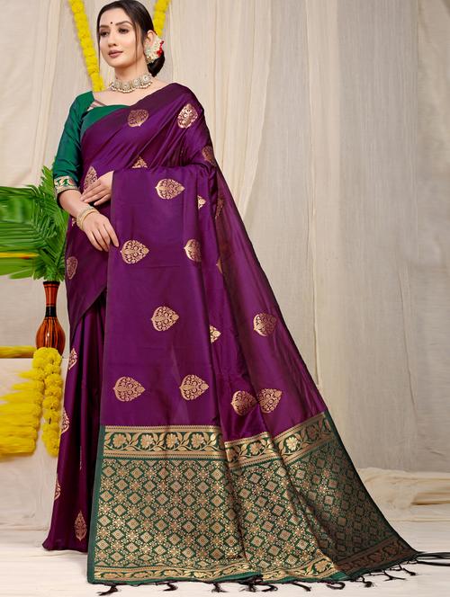 women purple self design kanjivaram saree - 20821402 - Very Small Image - 1