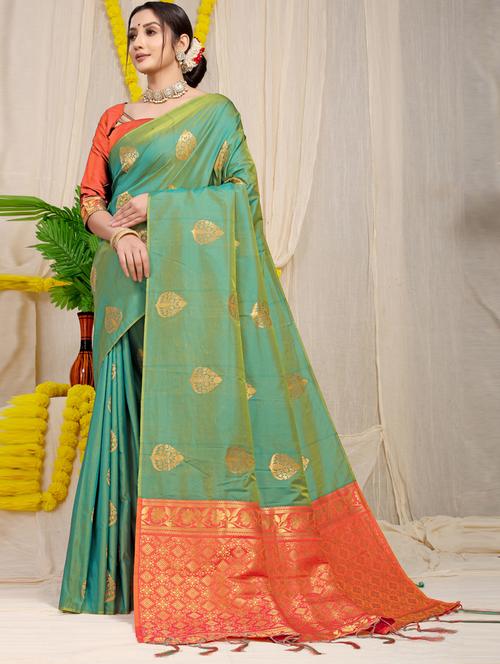 women green kanjivaram saree with blouse - 20821405 - Very Small Image - 1