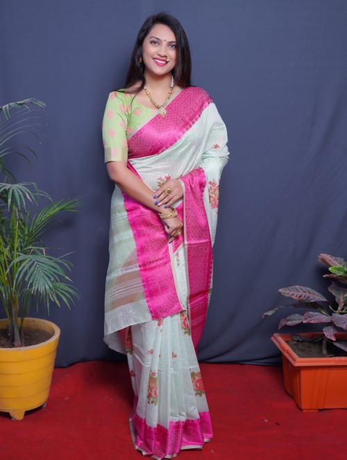 light blue floral handloom saree - 20821413 - Very Small Image - 1