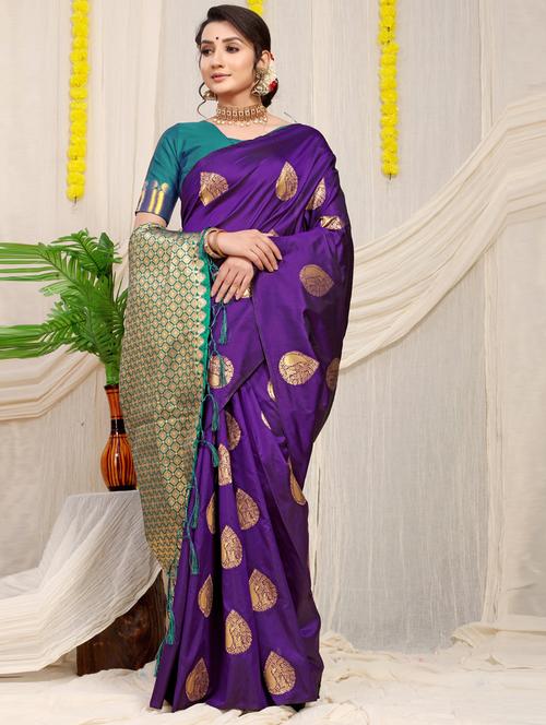 purple self design kanjivaram saree with blouse - 20821419 - Very Small Image - 1