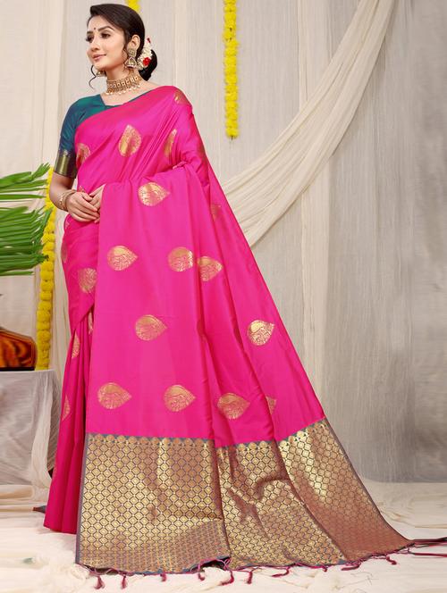 pink self design kanjivaram saree with blouse - 20821423 - Very Small Image - 1
