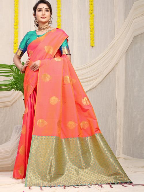 orange self design kanjivaram saree - 20821424 - Very Small Image - 1