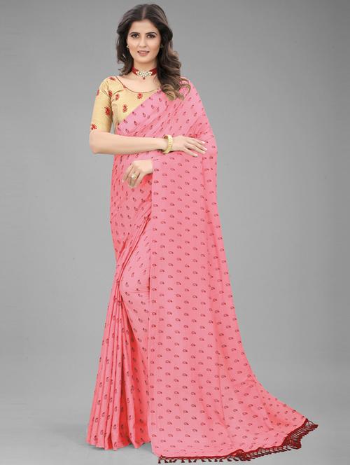 women pink paisley printed saree with blouse - 20821431 - Very Small Image - 1