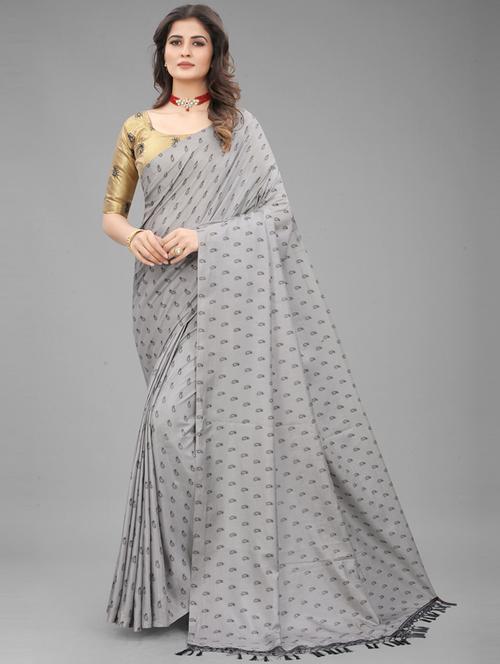 women grey paisley printed saree with blouse - 20821433 - Very Small Image - 1