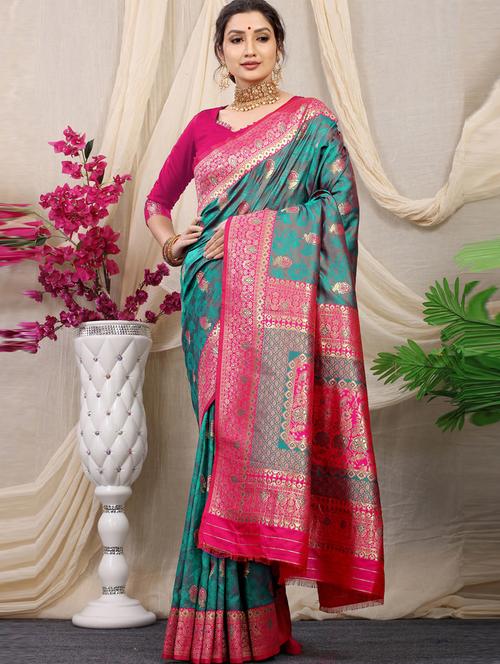 sea green self design kanjivaram saree with blouse - 20821445 - Very Small Image - 1