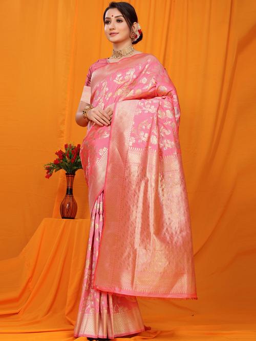 women pink self design kanjivaram saree - 20821477 - Very Small Image - 1
