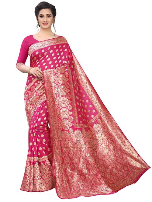 women pink self design kanjivaram saree with blouse - 20821548 - Very Small Image - 1