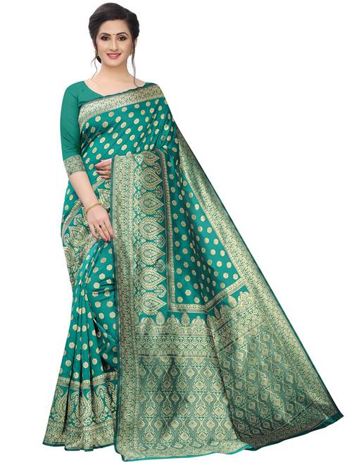 turquoise self design kanjivaram saree with blouse - 20821551 - Very Small Image - 1