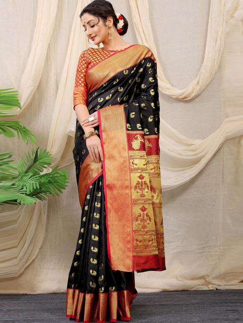 black self design kanjivaram saree - 20821605 - Very Small Image - 1