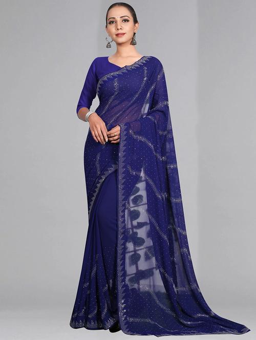 women blue embellished saree - 20821619 - Very Small Image - 1