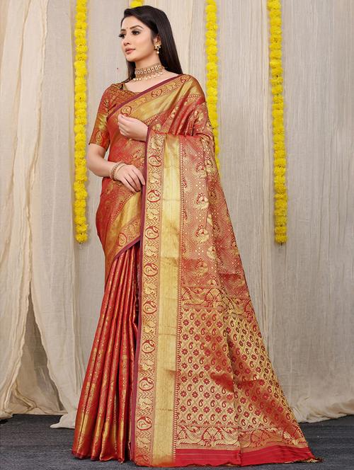 red self design kanjivaram saree with blouse - 20821640 - Very Small Image - 1