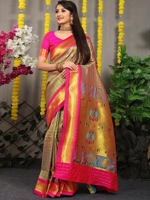 multi colored self design kanjivaram saree with blouse - 20821660 - Very Small Image - 1