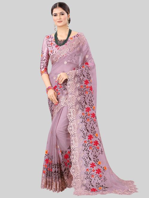 women lavender embroidered saree - 20821683 - Very Small Image - 1
