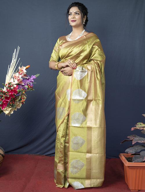 women olive self design banarasi saree with blouse - 20821689 - Very Small Image - 1