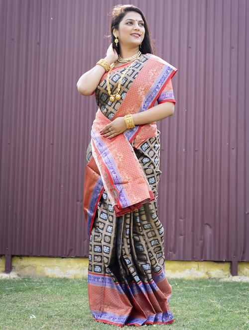 black self design kanjivaram saree with blouse - 20821703 - Very Small Image - 1