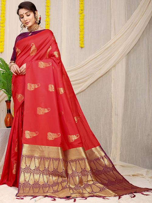 women red kanjivaram saree with blouse - 20821724 - Very Small Image - 1