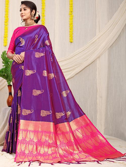 purple self design kanjivaram saree - 20821725 - Very Small Image - 1