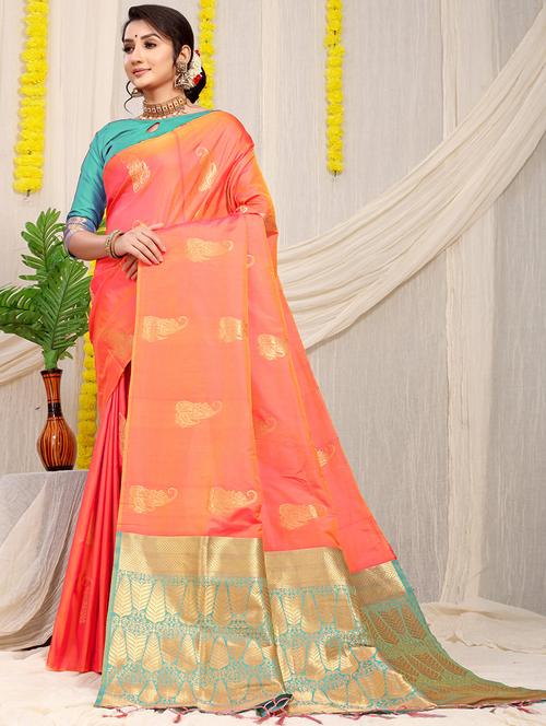 orange self design kanjivaram saree - 20821728 - Very Small Image - 1
