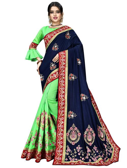 women green embroidered saree with blouse - 20821734 - Very Small Image - 1