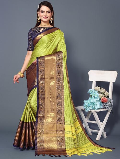 neo mint self design bordered saree with blouse - 20821750 - Very Small Image - 1