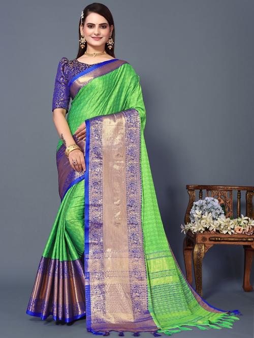 green self design bordered saree with blouse - 20821751 - Very Small Image - 1