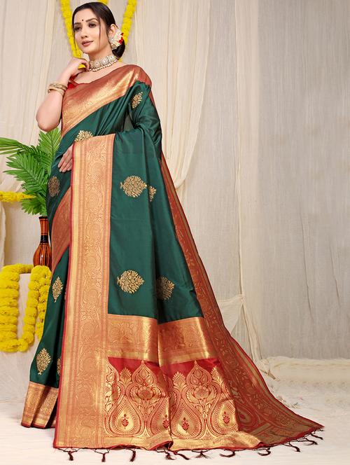 women green self design kanjivaram saree - 20821764 - Very Small Image - 1
