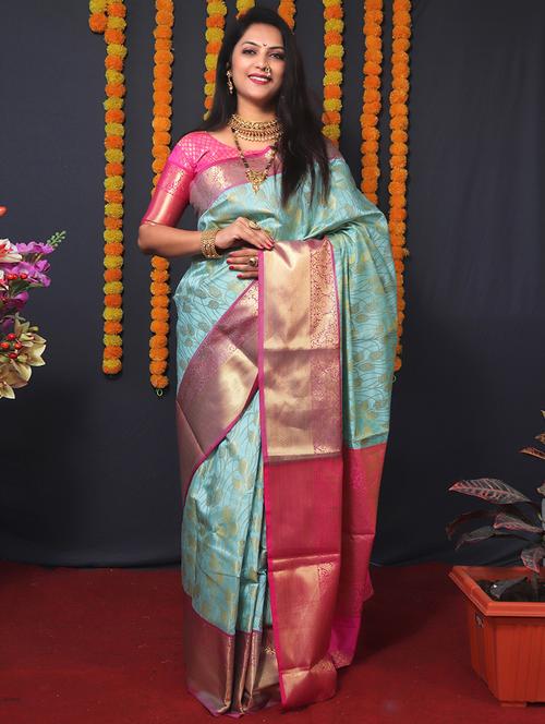 light blue self design kanjivaram saree - 20821774 - Very Small Image - 1