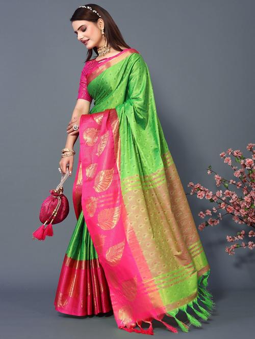 green self design bordered saree with blouse - 20821796 - Very Small Image - 1