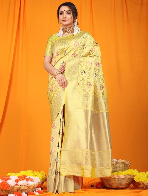 yellow self design kanjivaram saree - 20821811 - Very Small Image - 1