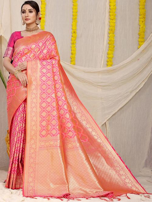 pink self design kanjivaram saree with blouse - 20821826 - Very Small Image - 1