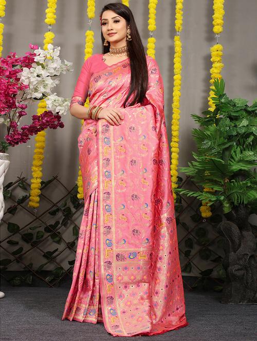 pink self design kanjivaram saree with blouse - 20821839 - Very Small Image - 1