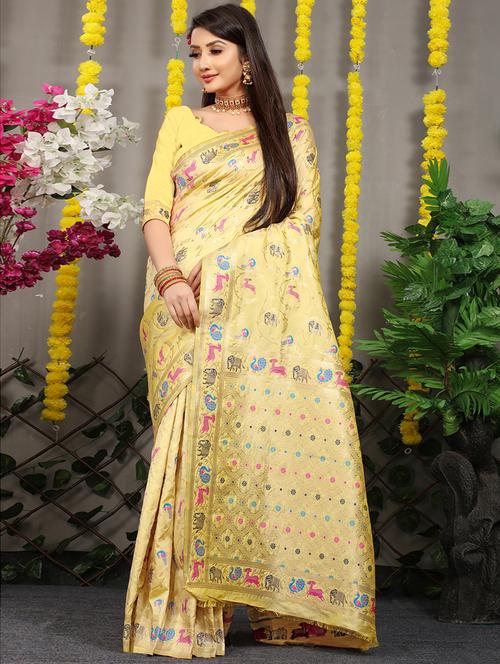 yellow self design kanjivaram saree - 20821840 - Very Small Image - 1