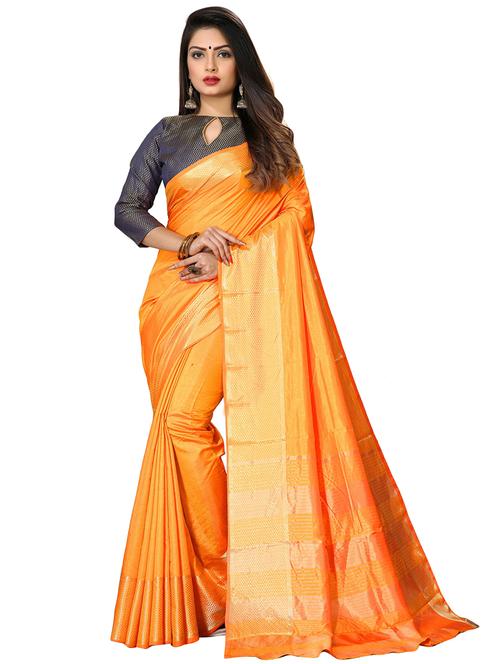 orange solid with bordered saree with blouse - 20821844 - Very Small Image - 1
