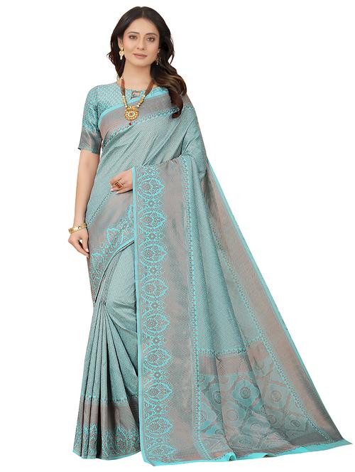 women light blue self design kanjivaram saree with blouse - 20821966 - Very Small Image - 1