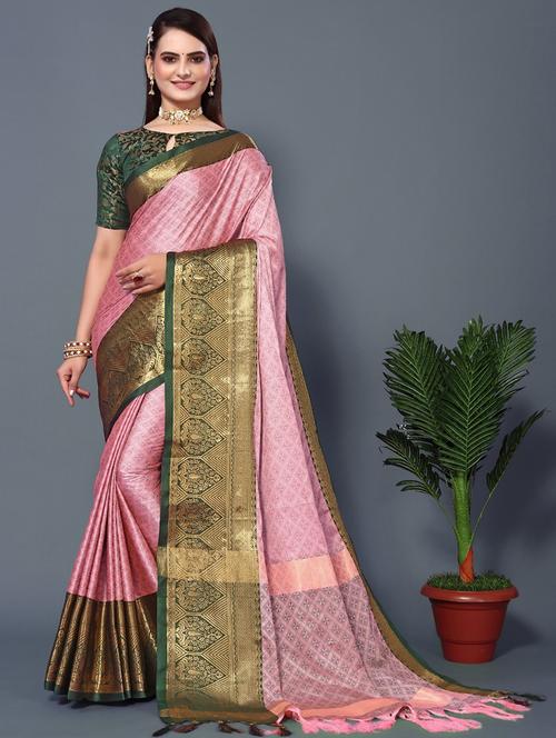 rosewater self design bordered saree with blouse - 20822045 - Very Small Image - 1