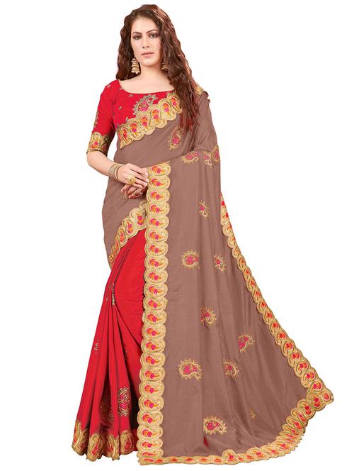 women red embroidered saree with blouse - 20822054 - Very Small Image - 1