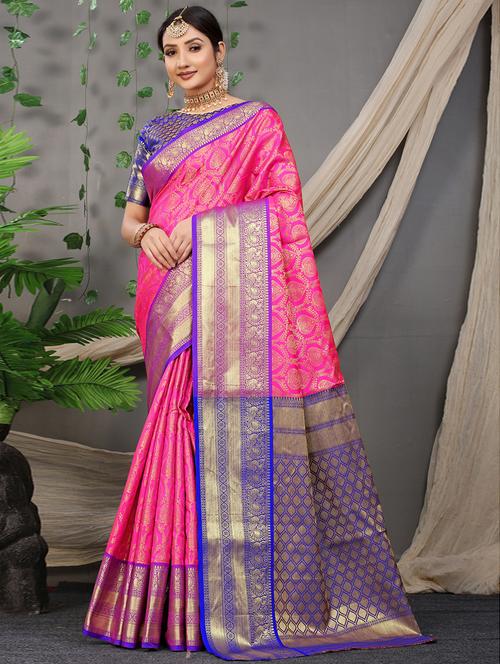 women pink kanjivaram saree with blouse - 20822069 - Very Small Image - 1