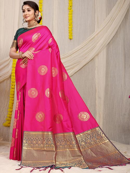 women pink self design kanjivaram saree with blouse - 20822079 - Very Small Image - 1