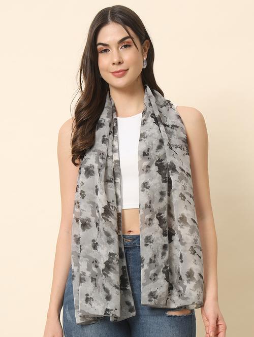 grey distorted print scarf - 20822167 - Very Small Image - 1